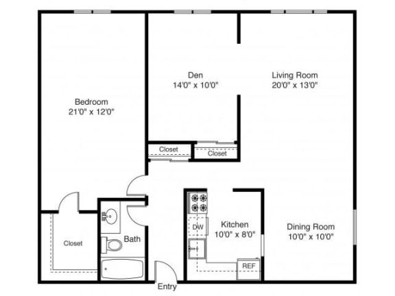 Taymil East Shore Apartment Homes 1 Bedroom 1 Bathroom Floor Plan